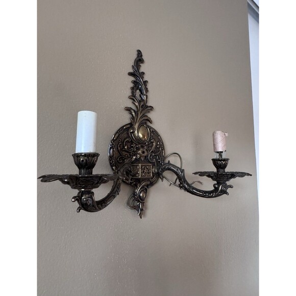 Vintage Ornate Wall Sconce Candelabra Brass Electric Light Victorian Untested - Picture 4 of 10
